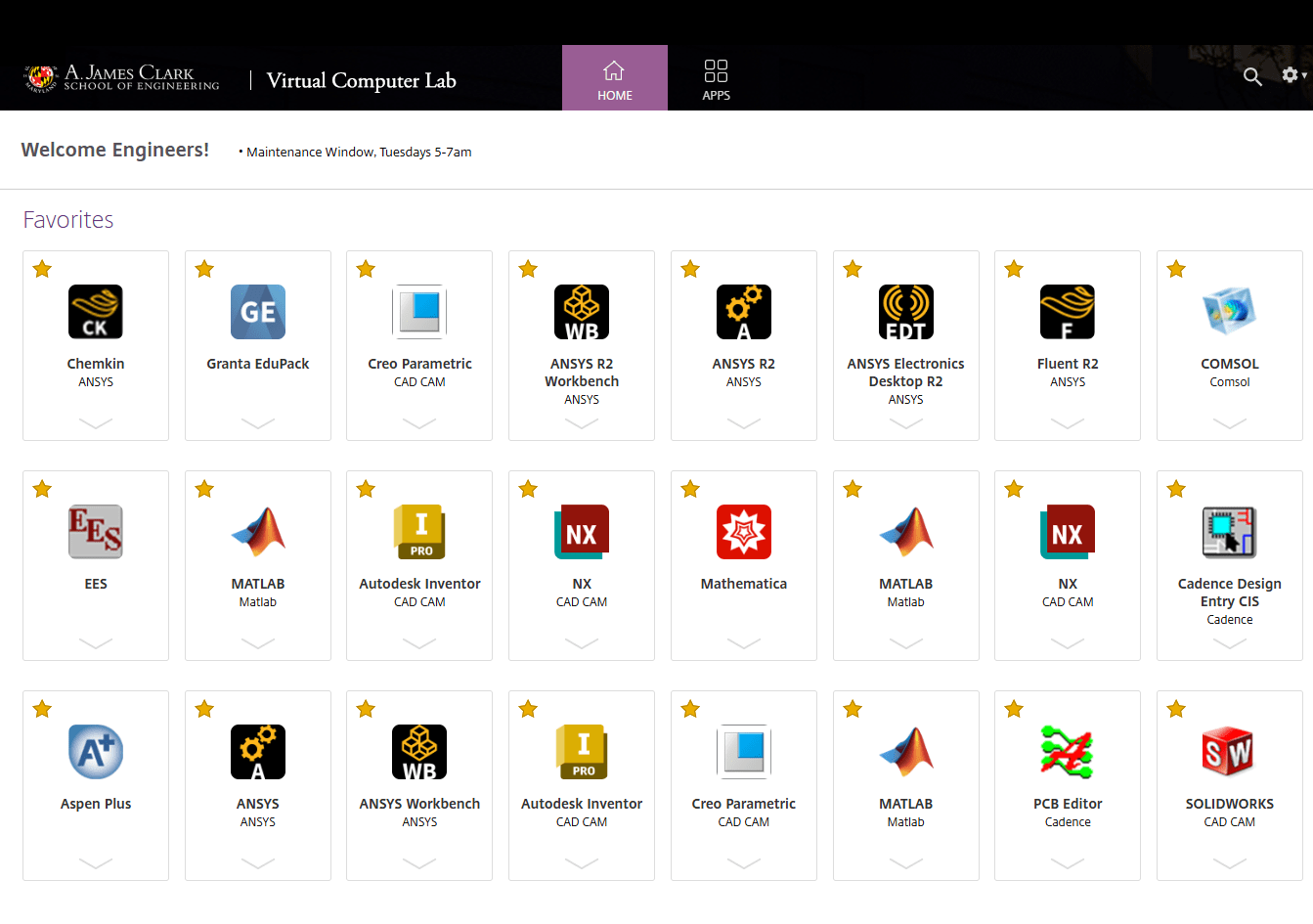 sample vcl application listing screen